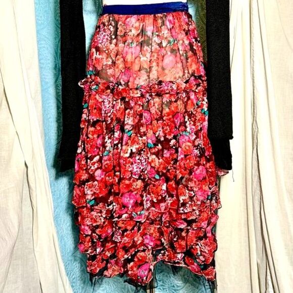 Handmade Tiered Silk Floral Skirt - Picture 2 of 4